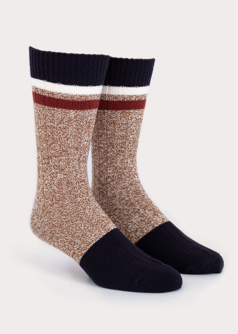 Men's Wool Blend Boot Socks with Stripes - Camel thumbnail