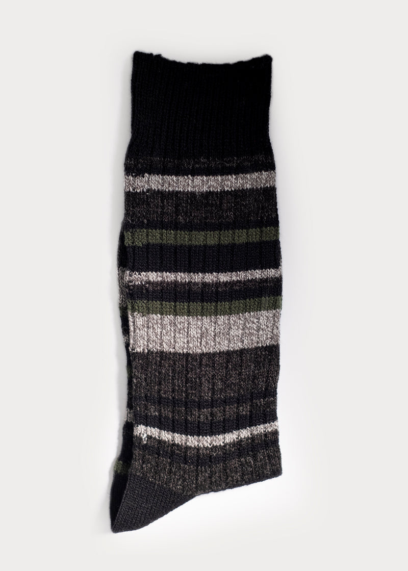 Men's Wool Blend Multi-Colour Stripes Boot Socks - Black thumbnail
