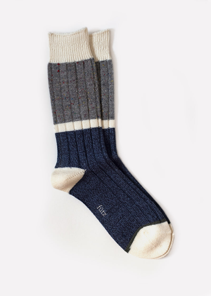 Men's Wool Blend Nep Block Boot Socks - Denim/Grey thumbnail