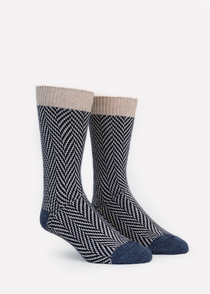 Men's Wool Blend Chevron Boot Socks - Navy/Natural thumbnail