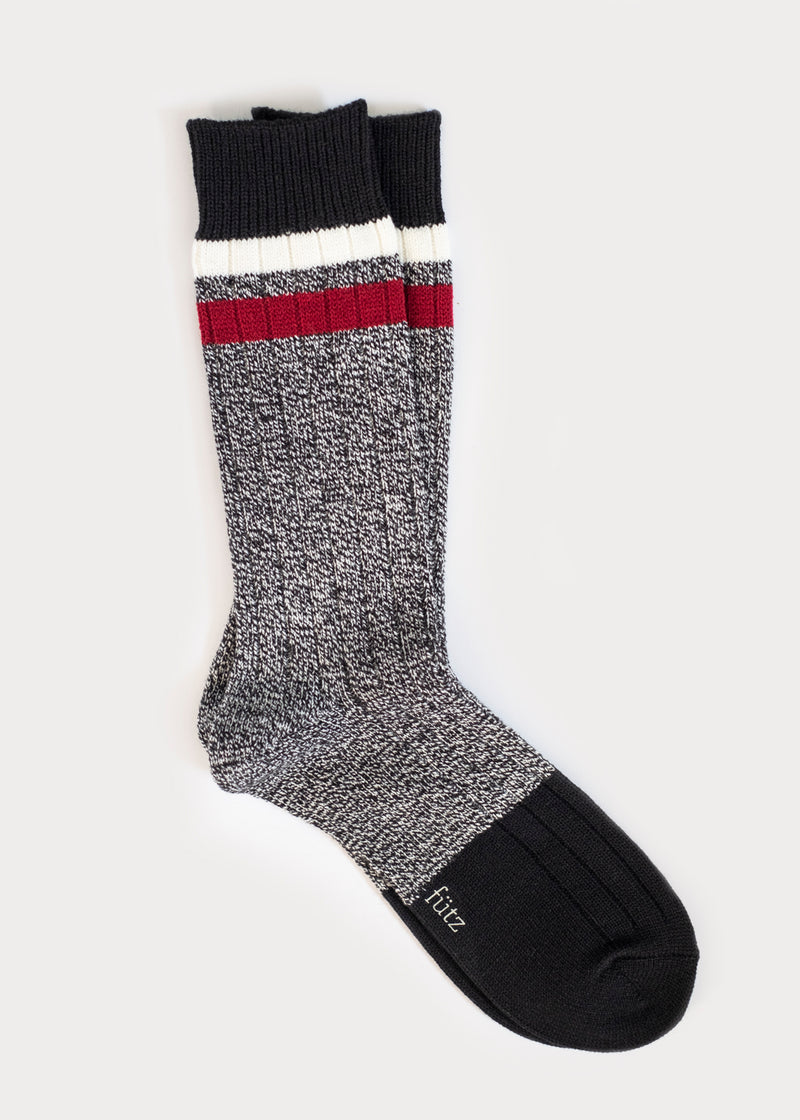 Men's Wool Blend Boot Socks with Stripes - Black thumbnail