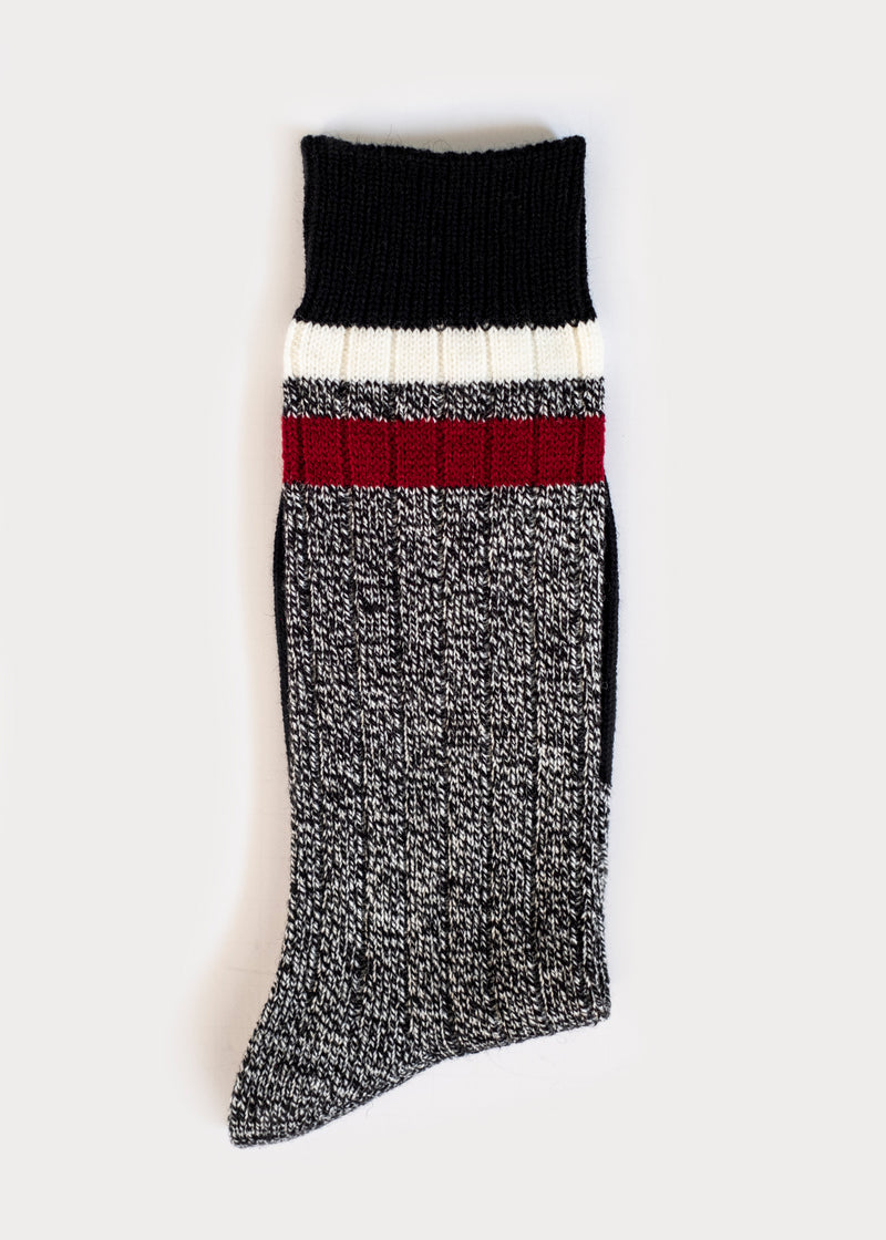 Men's Wool Blend Boot Socks with Stripes - Black thumbnail