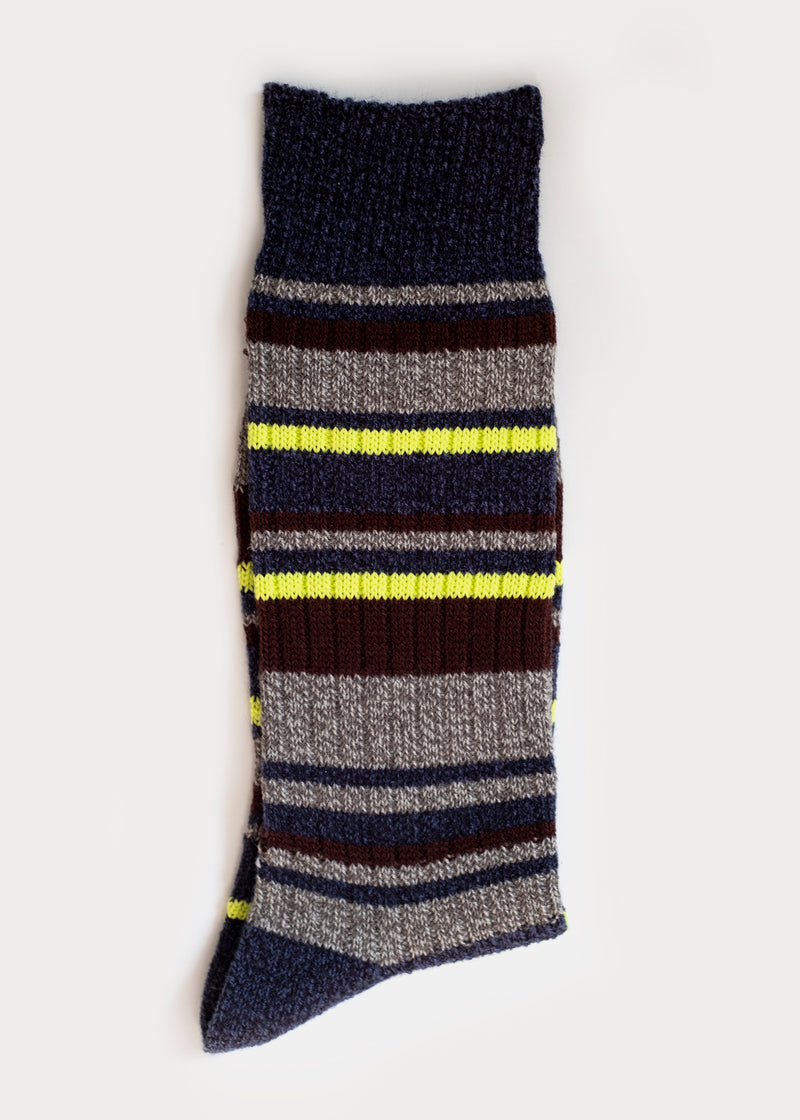 Men's Wool Blend Multi-Colour Stripes Boot Socks - Denim thumbnail