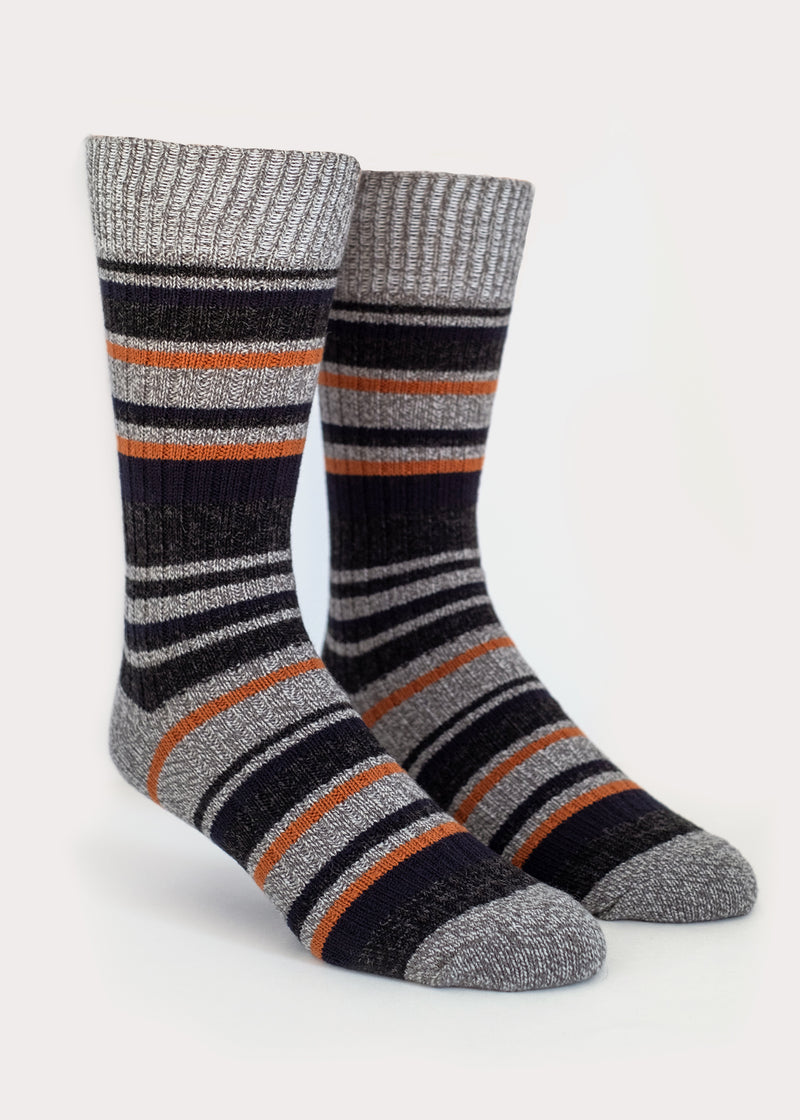 Men's Wool Blend Multi-Colour Stripes Boot Socks - Grey thumbnail