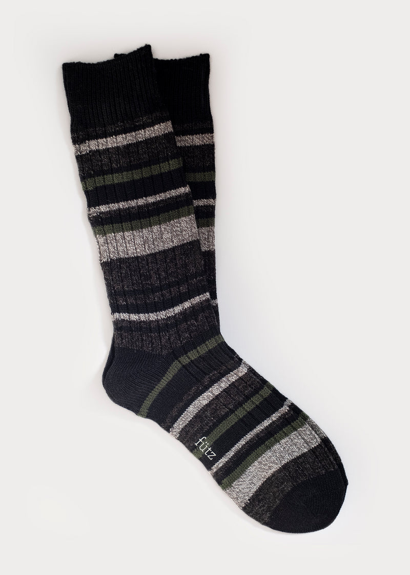 Men's Wool Blend Multi-Colour Stripes Boot Socks - Black thumbnail