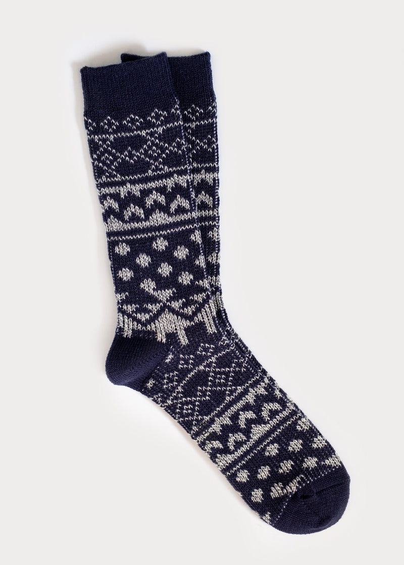 Men's Wool Blend Nordic Boot Socks - Navy thumbnail