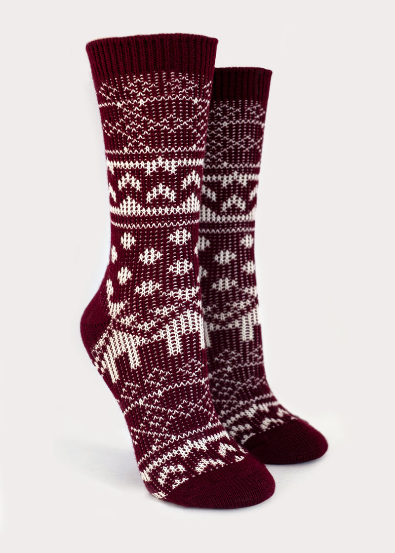 Women's Wool Blend Nordic Boot Socks - Burgundy thumbnail