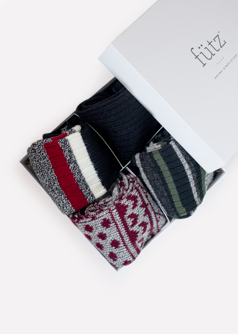 Men's Black/Grey Boot Socks Box - 4 Pairs thumbnail